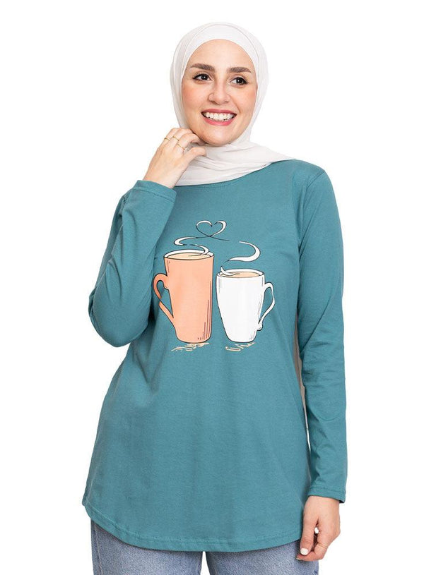 Green Olive Printed Long - Sleeve Design 42 - Khotwh